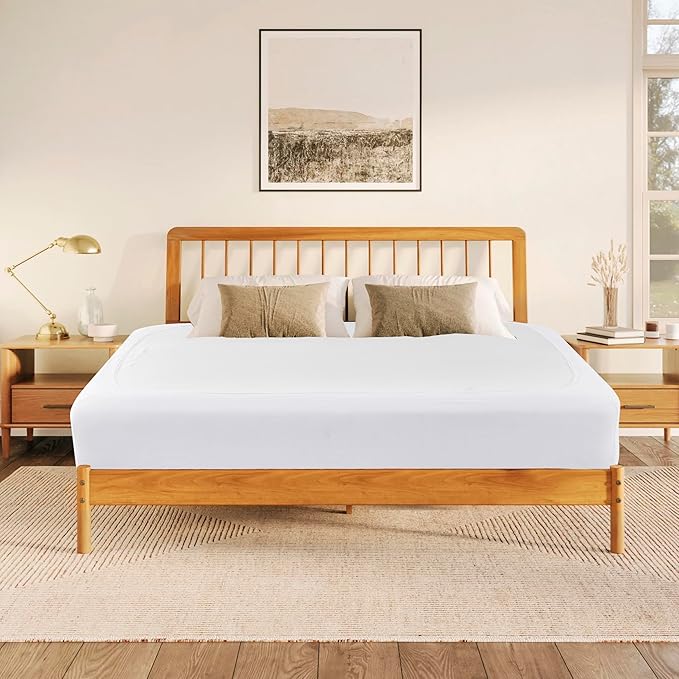 Biscaynebay Decorative Box Spring Cover King & Cal King Size, White Luxurious Jersey Knitting Stretchy Wrap Around 4 Sides Bed Skirt for Home/Hotels, Easy Fit Wrinkle & Fade Free Machine Washable