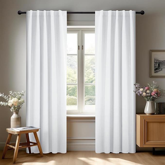 Deconovo Blackout Curtains, Thermal Insulated, W42 x L95 2 Panels, Back Tab, Machine Washable, Room-Darkening Drapes for Bedroom/Living Room Pure White