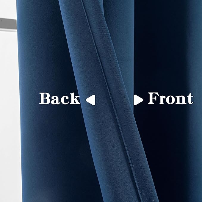 Blackout Curtains 72 Inch Length 2 Panels Set, Black Out Curtains for Bedroom 72 Inch Long, Rod Pocket Energy Saving Room Darkening Drapes for Living Room Window Navy Blue(W52 x L72)