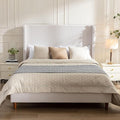 Queen Size Upholstered Platform Bed with 54" Tall Wingback Headboard/Elegant Upholstered Bed Frame Without Wooden Slats/Box Spring Required/Easy Assembly/Textured Ivory Canvas