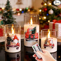 Eywamage Christmas Glass Flameless Candles with Remote, Flickering LED Pillar Candles Holiday Table Decor Gift Set of 3
