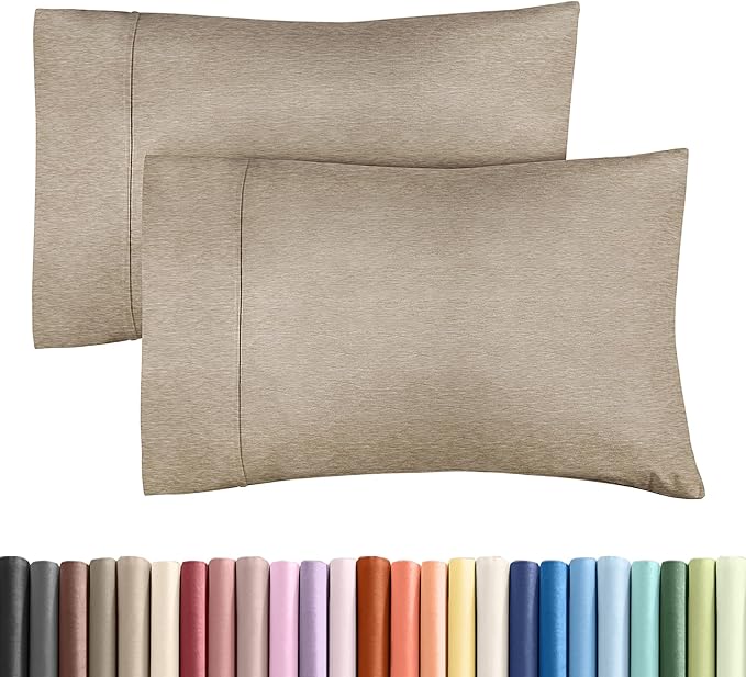 Queen Pillow Cases Set of 2 - Ultra Soft Hotel Quality Pillowcase Covers - Comfy, Cozy & Wrinkle Free - Shrinkage & Fade Resistant - Machine Washable Pillow Protectors - 2 Piece Set - Heathered Beige