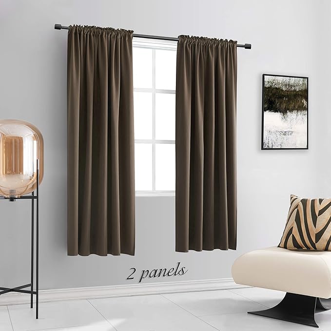 DONREN Chocolate Brown Blackout Curtains Panels for Bedroom - Coffee Rod Pocket Thermal Insulated Curtains for Living Room (42 W x 63 L Inch Length,2 Panels)