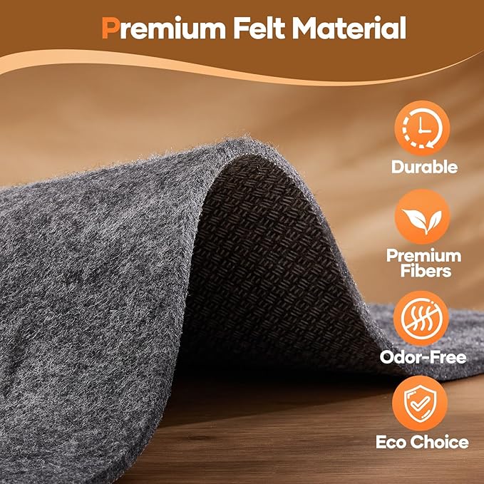 Veken Non Slip Cushioned Rug Pad Gripper 8 x 10 Ft, Felt and Silicone Backing, 1/8 inch Thick Carpet Liner for Hardwood Floors and Finishes, Under Area Rugs Anti Skid Mat, Keep Rugs Safe and in Place