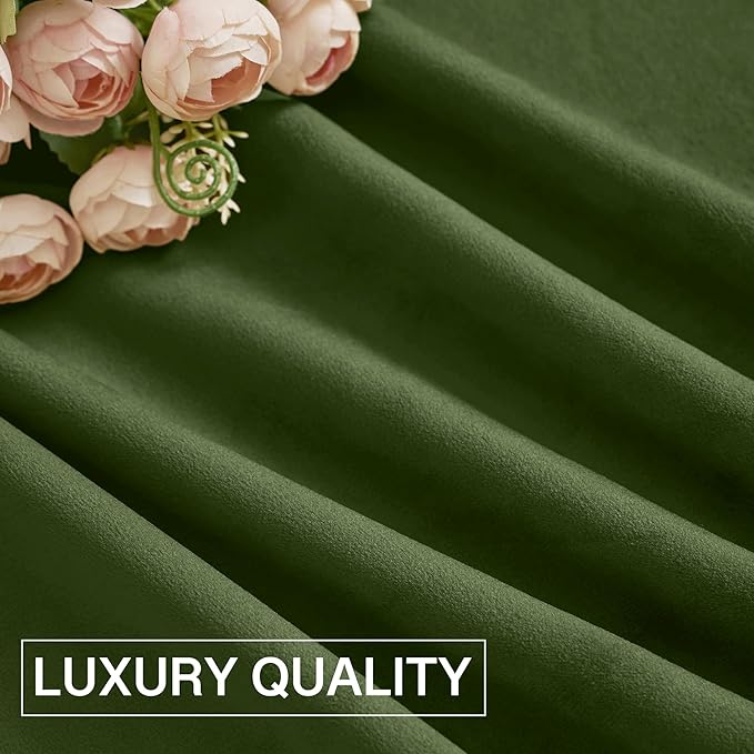 StangH Christmas Home Decor Moss Green Blackout Velvet Curtains 90 inches, Elegant Rod Pocket Thermal Insulated Thick Room Divider Curtains for Living Room, W42 x L90, 2 Panels