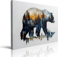 Forest Landscape Inside Bear Canvas Wall Art Framed Painting Watercolor Wildlife Wall Decor Artwork Print Poster Nature Mountain Silhouette Sunset for Living Room Home Office Cabin Decor 16x24 Inches