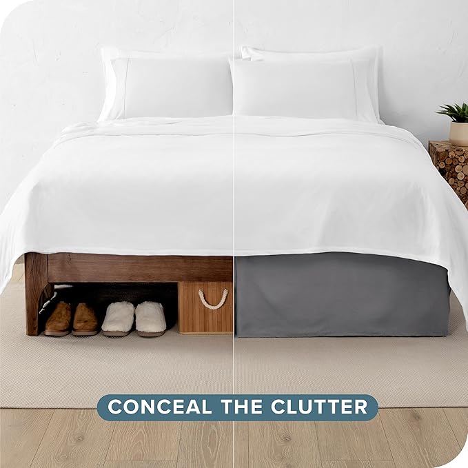 Bare Home Full Bed Skirt - 15-Inch Tailored Drop Easy Fit - Bed Skirt for Beds - Center & Corner Pleats (Full, Grey)