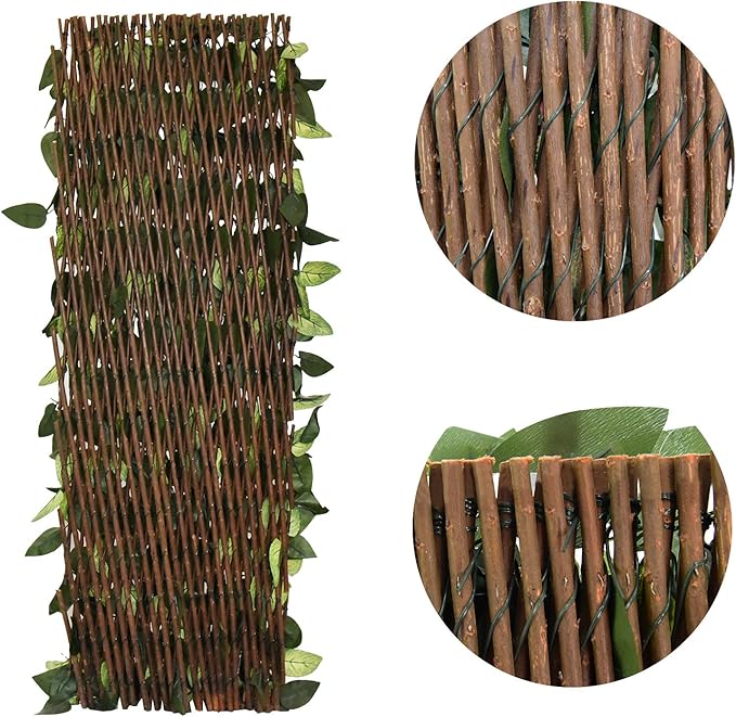 GLANT Expandable Fence Privacy Screen for Balcony Patio Outdoor,Decorative Faux Ivy Fencing Panel,Artificial Hedges (Single Sided Leaves) (1, Green-Verdant)