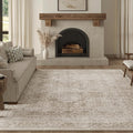 FMFUNCTEX 10x14 Washable Area Rug Beige Vintage Neutral Distressed Large Non Slip Carpet for Living Room Bedroom Soft Low Pile Indoor Mat Retro Floral Throw Rug for Dining Room Kitchen Office Nursery