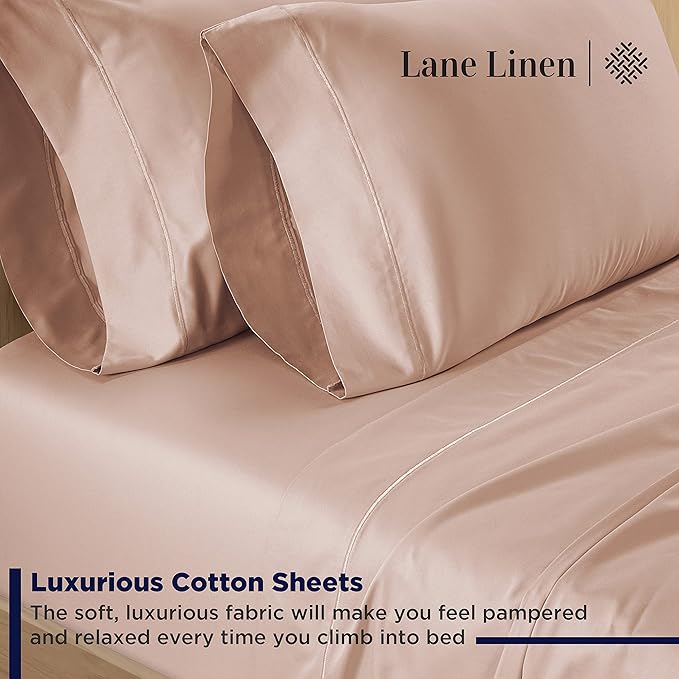 LANE LINEN 600 Thread Count 100% Mercerized Cotton Twin Bed Sheets Set - Machine Wash, Soft & Comfy Hotel Like Thick Rose Bedding Set, Cotton Bedding Sheets & Pillowcases - Sepia Rose