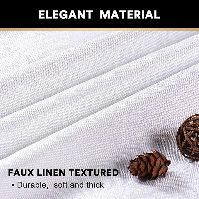 PrinceDeco White 100% Blackout Curtains 54" Long Blackout Curtains for Bedroom Linen Texture Solid Thermal Insulated with White Liner Luxury Decor for Nursery 52x54 Inch (2 Panels)