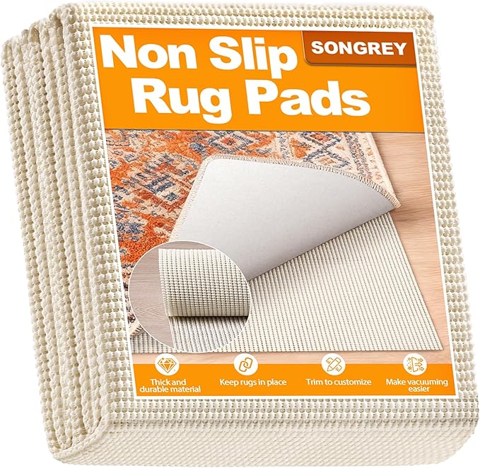 Songrey Non-Slip Rug Pad 2x4 FT, Extra Thick Carpet Pads for Hard Surfaces, Prevents Sliding and Secures Rugs, Provides Floor Protection with Comfort Cushioning
