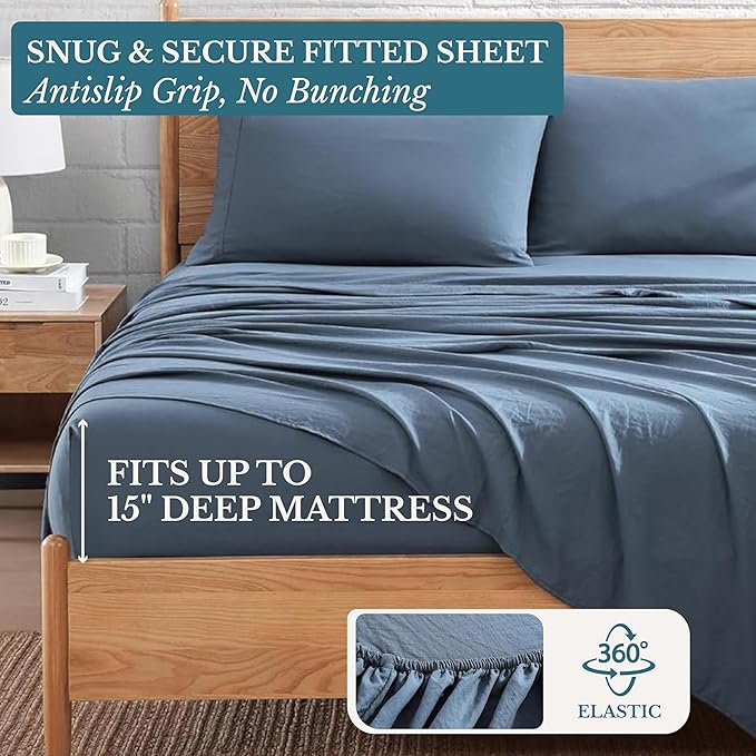Casa Platino Bedding Sheets & Pillowcases, 3 Piece Set, Pre-Washed Fade Resisitant Cozy Bedding Sets Twin XL - 100% Hydro-Brushed Microfiber - Twin XL Sheet fits up to 15 inch Mattress- Estate Blue