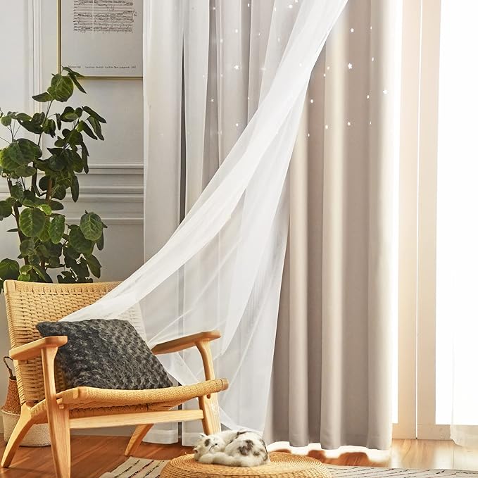 Star Blackout Curtains for Bedroom - Cream & Ivory, 96 Inches Long 2 Panel Set, 52 X 96 Inches