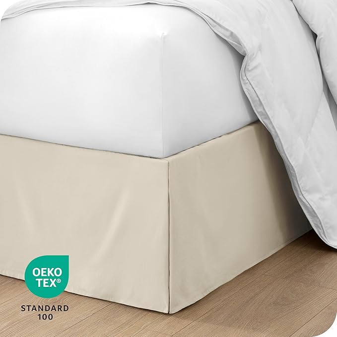 Bare Home Twin XL Bed Skirt - 15-Inch Tailored Drop Easy Fit - Bed Skirt for Twin Extra Long Beds - Center & Corner Pleats (Twin XL, Sand)