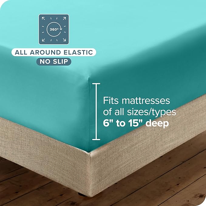 Bare Home Hotel Luxury Full XL Sheet Set, Extra Soft - 6 Piece Set - Deep Pockets - Easy Fit - Cooling & Breathable - Wrinkle, Fade, Stain Resistant - Includes 4 Pillowcases (Full XL, Turquoise)