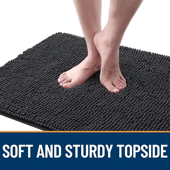 OLANLY Dog Door Mat for Muddy Paws 70x24, Absorbs Moisture and Dirt, Absorbent Non-Slip Washable Doormat, Quick Dry Chenille Mud Mat for Dogs, Entry Indoor Entryway Carpet for Inside Floor, Dark Grey