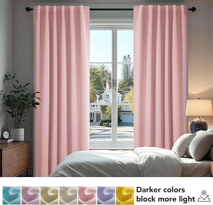 Deconovo Blackout Curtains, Thermal Insulated, W52 x L108 2 Panels, Back Tab, Machine Washable, Room-Darkening Drapes for Bedroom/Living Room Coral Pink