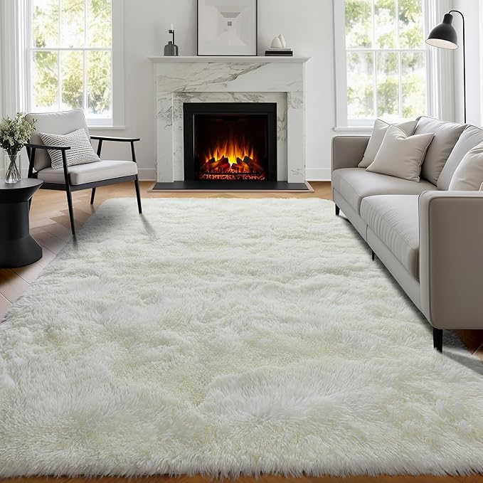 PAGISOFE Soft Living Room Rug 8x10, Cream Rugs for Bedroom, Plush Fuzzy Large Carpet for Rooms, Ivory Kids Rugs Home Decor Aesthetic,Non-Slip and Washable Large Rug for Nursery Decor Boys Man