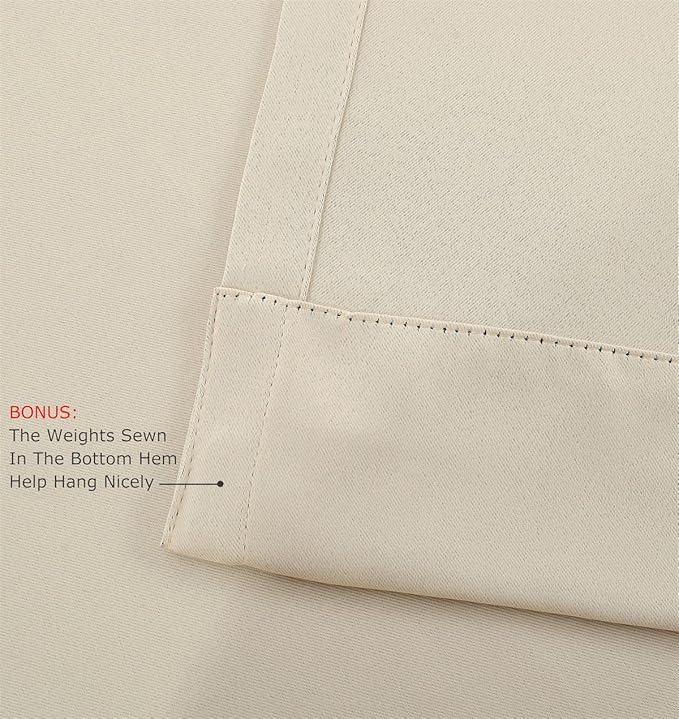 MIUCO Room Darkening Grommet Blackout Window Curtains Panels for Bedroom Set of 2 52x84 Inch Begie, Bonus 2 Tie Backs Included