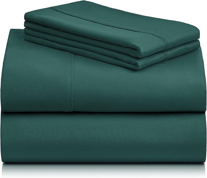 LuxClub 3 PC Twin Sheet Set, Deep Pockets Wrinkle Free Cooling Bed Sheets Hotel Bedding for Women, Men, Kids & Teens, Includes 1 Fitted Sheet, 1 Flat Sheet and 1 Pillowcase-Silky Soft Emerald