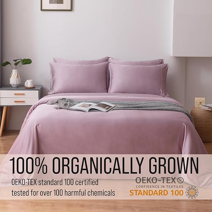 Bella Coterie 6 Piece Luxury Bamboo Viscose King Size Sheet Set | 100% Organically Grown | Cooling for Hot Sleepers | 18" Deep Pocket | Soft & Hypoallergenic | 4 Pillowcases [Lilac]