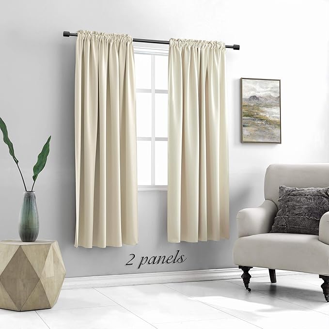 DONREN Cream Beige Room Darkening Curtains for Bedroom 42 x 63 Inch Length Thermal Insulated Rod Pocket Curtains,1 Pair
