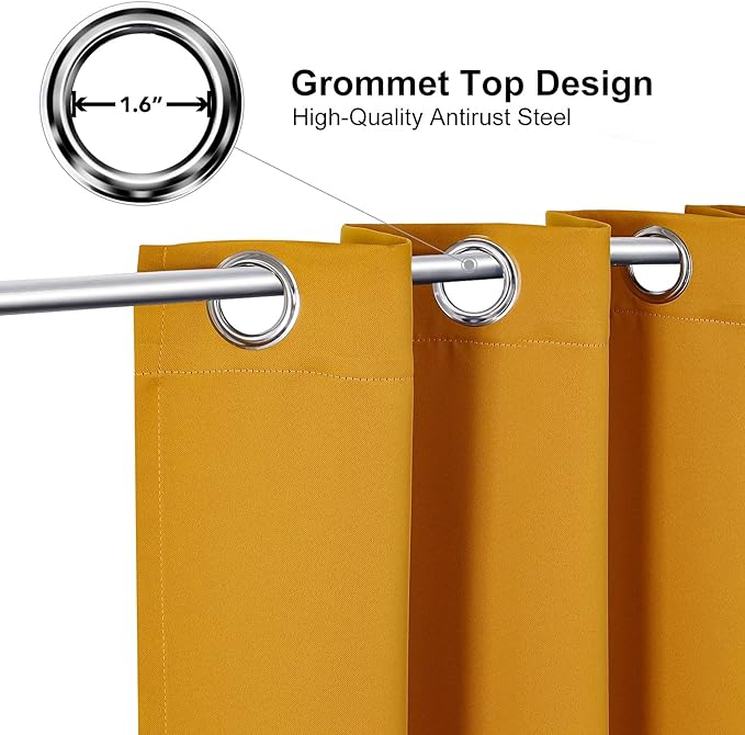 ChrisDowa Grommet Room Darkening Curtains for Bedroom and Living Room - 2 Panels Set Thermal Insulated Blackout Curtains (Mustard Yellow, 38W x 45L)