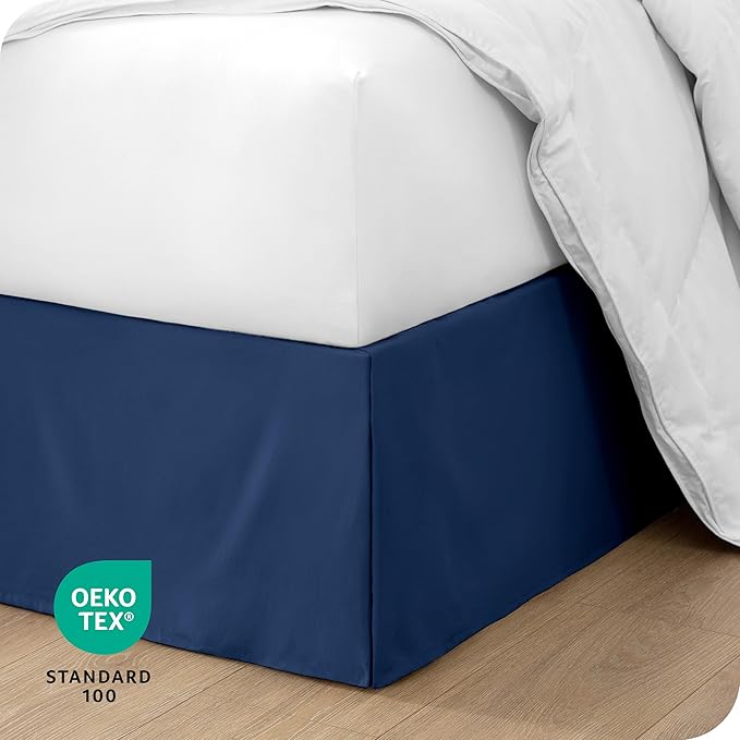 Bare Home Twin XL Bed Skirt - 15-Inch Tailored Drop Easy Fit - Bed Skirt for Twin Extra Long Beds - Center & Corner Pleats (Twin XL, Dark Blue)