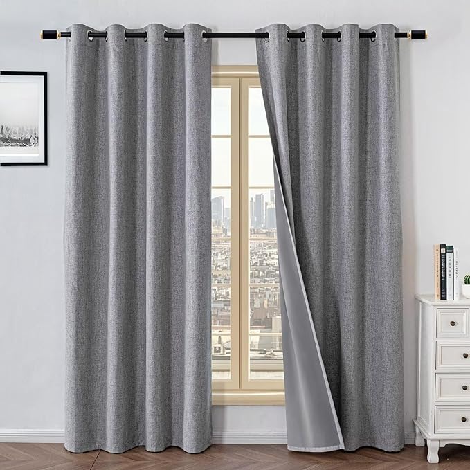 100% Blackout Curtains 90 Inch Length 2 Panels Set, Black Out Curtains for Living Room, Light Grey Thermal Insulated Grommet Drapes Bedroom Luxury Decor Privacy(52W × 90L inch, Light Grey)