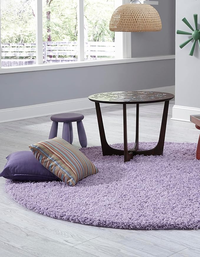 Unique Loom Solid Shag Collection Area Rug (7' 1" Round, Lilac)
