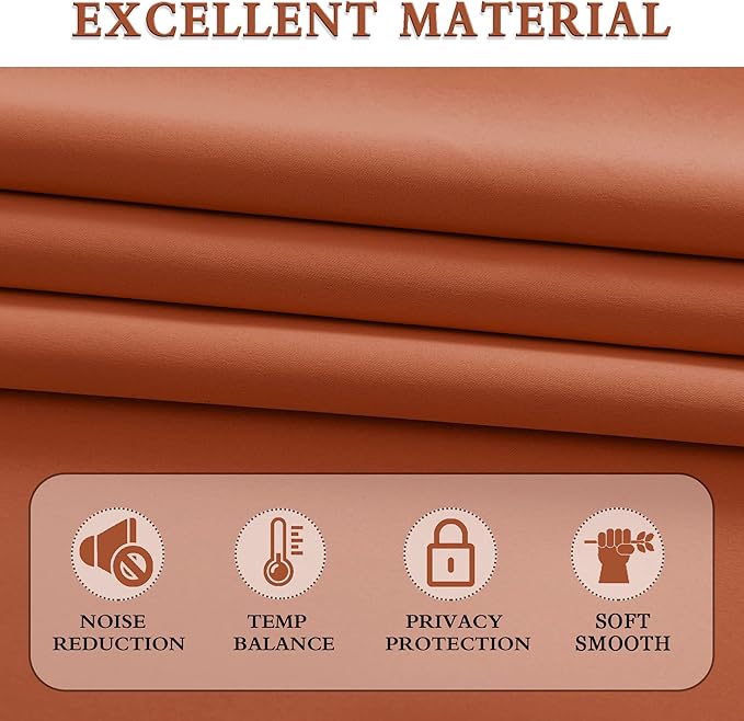 DONREN Terracotta Orange Draperies Curtains for Bedroom - 2 Panels Window Shades Light Blocking Insulated Thermal Curtain Panels for Women Room, 52 x 72 Inch Length