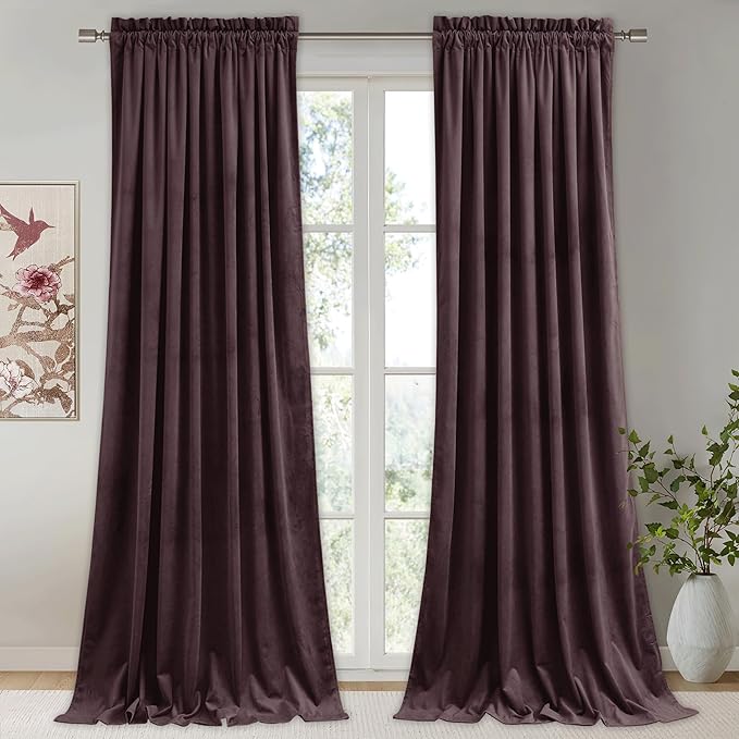StangH Purple Curtains 84 Inch - Luxury Thermal Light Blocking Privacy Velvet Drapes for Bedroom & Living Room, Super Soft Noise Reducing Window Treatments, W52 x L84, 2 Panels