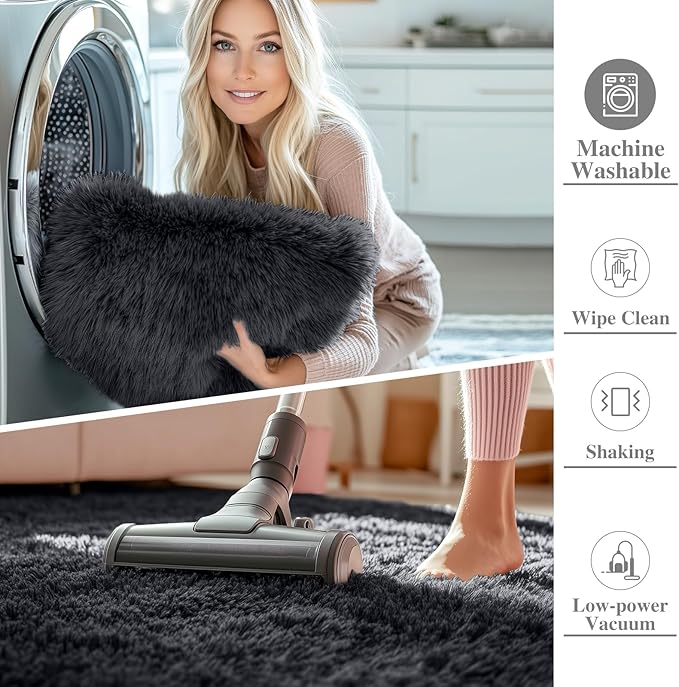 OLANLY 2x5 Machine Washable Runner Rugs for Hallway, Soft Fluffy Shaggy Bedside Rugs for Bedroom, Living Room, Indoor Floor Carpet for Kids Girls and Boys, Nursery Rooms, Home Decor Aesthetic, Black