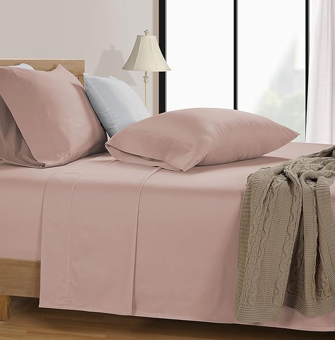 LANE LINEN 600 Thread Count Full Sheets Set 100% Mercerized Cotton, Soft and Comfy Sateen Weave, Luxury Hotel Style Thick Bed Sheets & Pillowcases Set, Machine Wash, Z Hem top Sheet - Sepia Rose