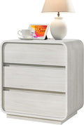 White Nightstand with Charging Station, 25" Tall Wood Bedside Table, Modern Dresser End Table with 3 Storage Drawers, Curved Profile, Mid Century Night Stand for Bedroom Dorm Sofa Office