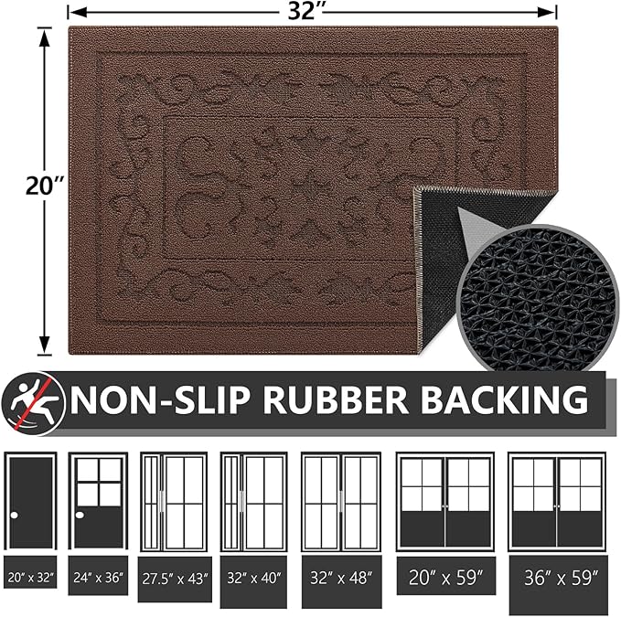 FONEYI Indoor Door Mat, Front Back Door Mat 20" x 32" Non-Slip Rubber Backing Door Rug, Machine Washable Entry Rug, Low Profile Absorbent Dirt Trapper Doormat Inside Floor Mats for Entryway, Coffee