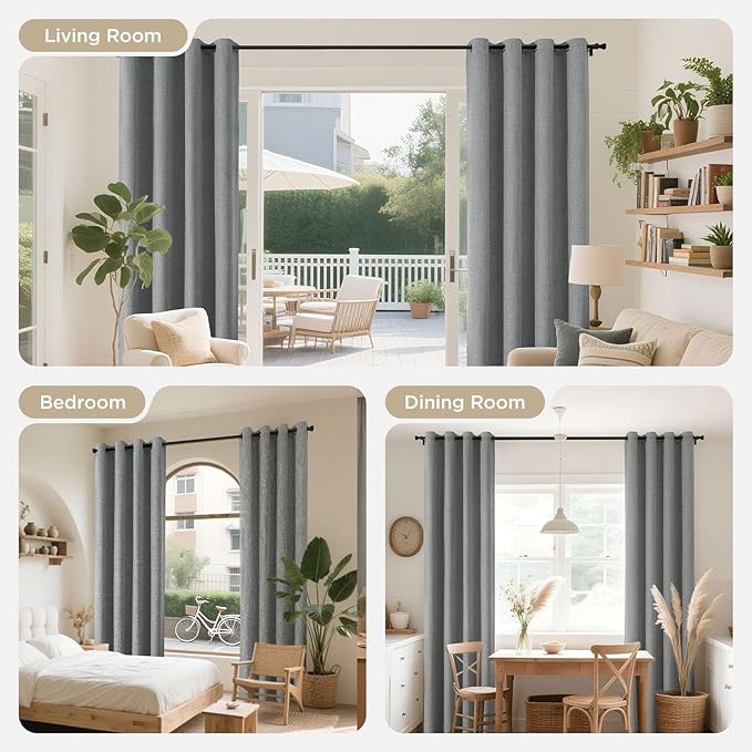 Joydeco Blackout Curtains 120 Inches Long 2 Panels Burg, Room Darkening Curtains for Bedroom, 100% Black Out Textured Thermal Drapes Privacy Protection 2 Panels Set(W52 x L120 Inch, Light Grey)