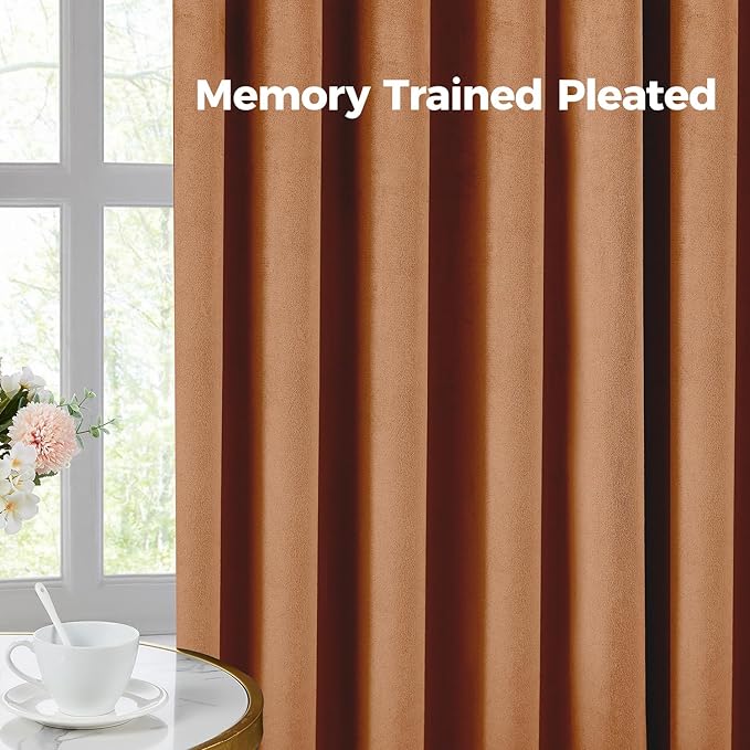 Pinch Pleated 100% Blackout Curtains for Bedroom, Yellow Velvet Curtains for Living Room, Black Out Curtain 90 inch Long Room Darkening, Blackout Pinch Pleat Drapes with Hooks 2 Panels
