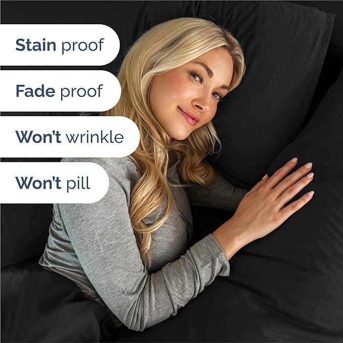 Cal King 6 Piece Sheet Set - Cooling, Comfy & Breathable - Hotel Luxury Bedding, Includes Fitted Sheet for Women, Men, Kids & Teens - 1 Flat, 1 Fitted Sheet, 4 Pillowcases with Deep Pockets - Black