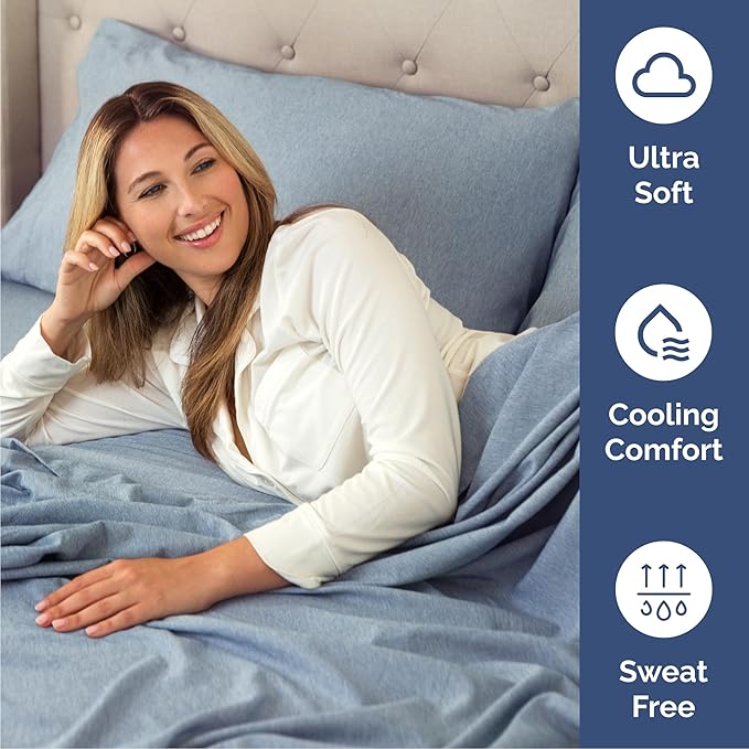 Cal King 6 Piece Sheet Set - Cooling & Breathable - Hotel Luxury Bedding, Includes Fitted Sheet for Women, Men, Kids & Teens - 1 Flat, 1 Fitted Sheet, 4 Pillowcases w/Deep Pockets - Heathered Blue