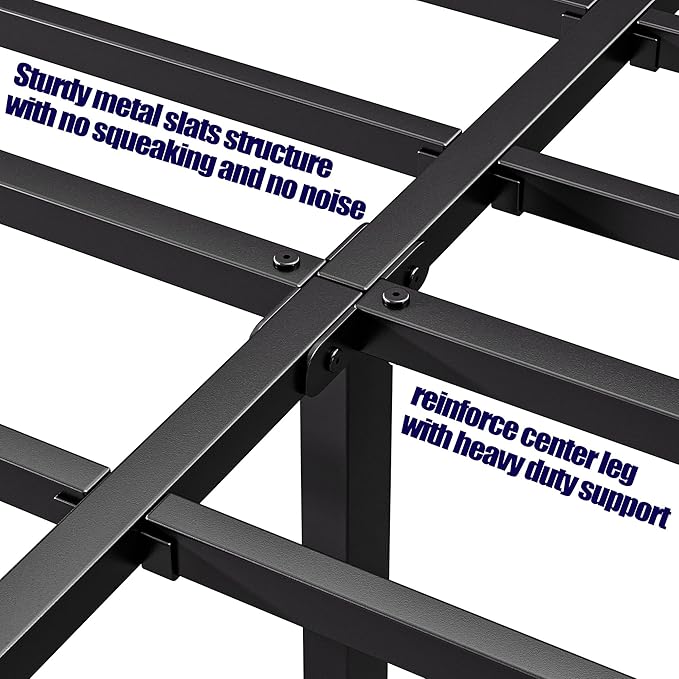 Hunlostten 14in Full Size Bed Frame No Box Spring Needed, Heavy Duty Metal Platform Bed Frame Full with Round Corners, Easy Assembly, Noise Free, Black