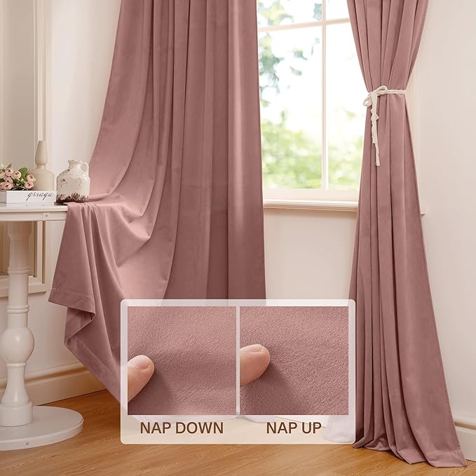StangH Pink Velvet Curtains 90 inches Long, Nursery Girls Bedroom Privacy Window Drapes Room Darkening Home Decoration for Living Dining Room/Spa/Office, W52 x L90, 2 Panels