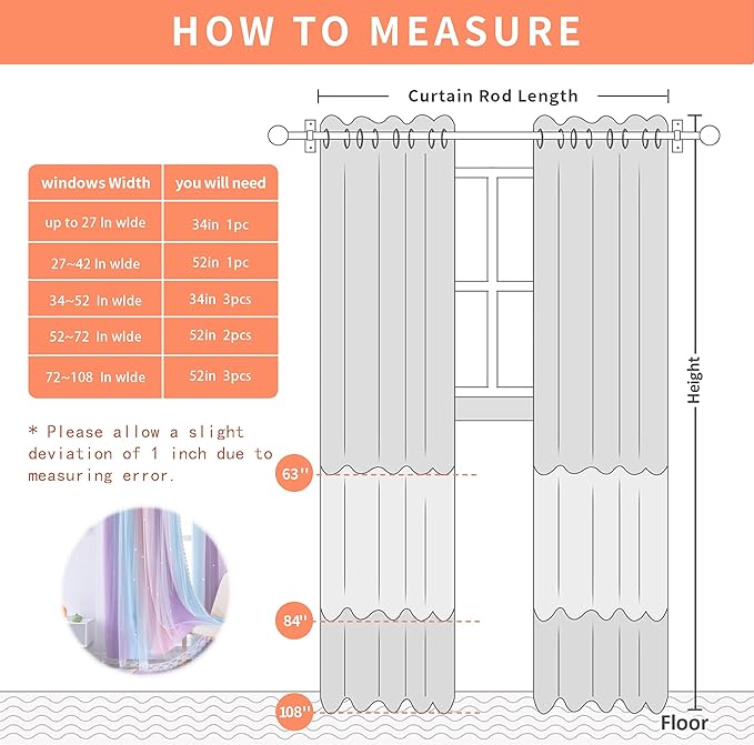 XiDi Girls Curtains for Bedroom, Purple Rainbow Blackout Curtains fo Kids Room Decor, Princess Unicorn Wall Decals Pink 63 Inches Long 34 Wide 1 Panel
