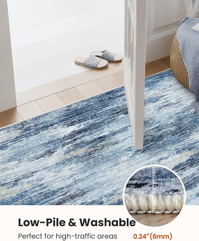 AMADA HOMEFURNISHING 8x10 Area Rug for Living Room, Modern Abstract Rug with Non-Slip Backing & Low Pile, Large Washable Rug with Abstract Pattern for Bedroom, Dinning Room, Home Office,Blue