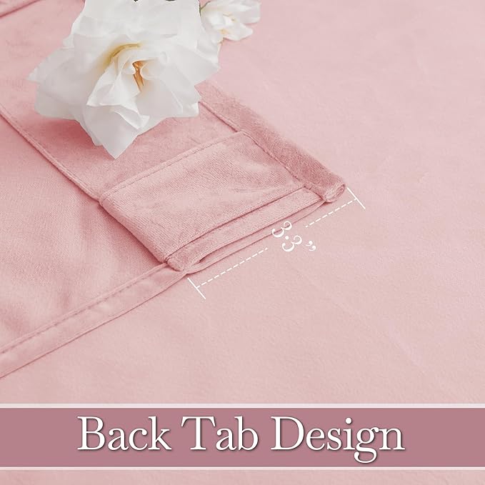 RYB HOME Baby Pink Velvet Curtains 84 inches, Back Tab Soft Fabric Room Darkening Thermal Insulated Luxurious Home Decor Curtains for Living Room Bedroom, W 52" x L 84", 2 Panels Set