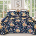 WONGS BEDDING Quilt King Size, Navy Blue Quilt Bedding Set with 2 Pillowcases, Botanical Quilt for King Bed, Soft Microfiber Lightweight Coverlet Bedspread for All Season (110"×90", 3 Pieces)