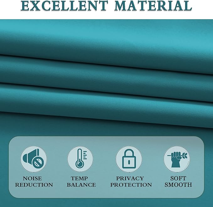 DONREN Teal Rod Pocket Blackout Curtain Drapes for Kitchen - Window Treatment Energy Saving Solid Curtains (42 by 45 Inches,2 Panels)