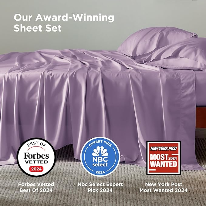 Bedsure Full Size Bed Sheets, Cooling Sheets, Rayon Derived from Bamboo, Breathable & Soft, Deep Pocket Up to 16 Inches, Hotel Luxury Silky Bedding for Hot Sleepers, Lilac