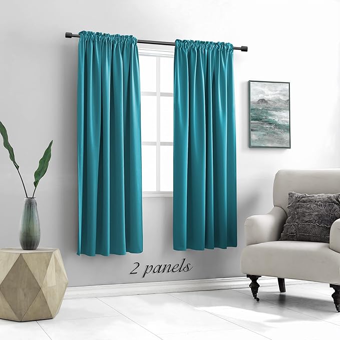 DONREN Teal Room Darkening Curtain Panels for Bedroom - Thermal Insulated Room Darkening Rod Pocket Drapes for Living Room (W 52 x L 63 Inch,2 Panels)